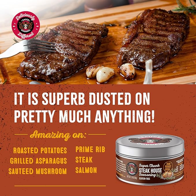 Sauce Goddess - Super Chunk Steakhouse Seasoning (2 Tin Cans) - No Sugar, Additives, Vegan