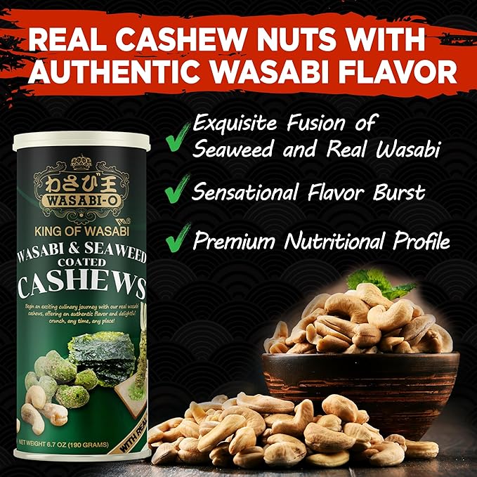 WASABI-O Cashews (6.7 Ounce (Pack of 1), Authentic Wasabi and Seaweed)