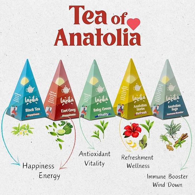 Lazika Tea Variety Pack with Lovely Presentation Box, Black, Green and Herbal Tea Sampler Gift Set