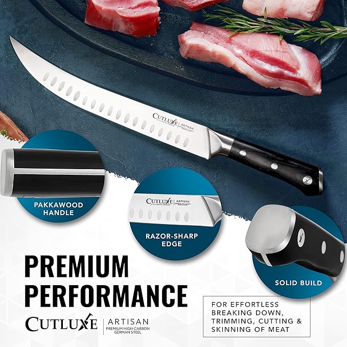 Cutluxe Butcher Knife – 10″ Cimeter Breaking Knife, Razor Sharp Forged High Carbon German Steel