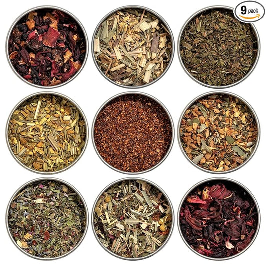 Heavenly Tea Leaves Organic Herbal Tea Sampler (Approx. 90 Cups of Loose Leaf Tea), 9 Naturally
