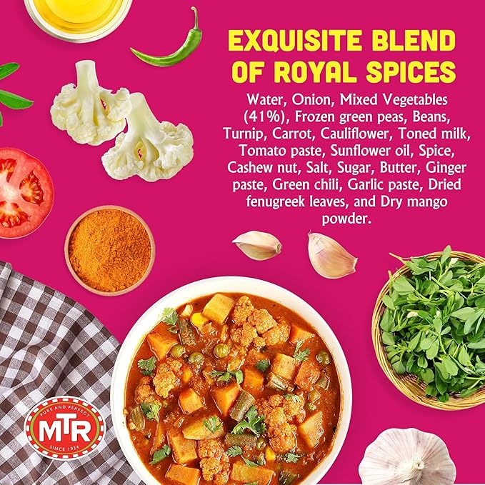 MTR - Minute Meals: Flavorful Mixed Vegetable Curry - Authentic Indian Ready-to-Eat Meal with No
