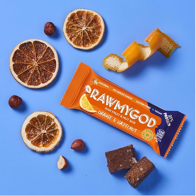 RAWMYGOD Fruit and Nut Bars, Good Source of Protein (10g, 25% protein content), Gluten Free, Vegan