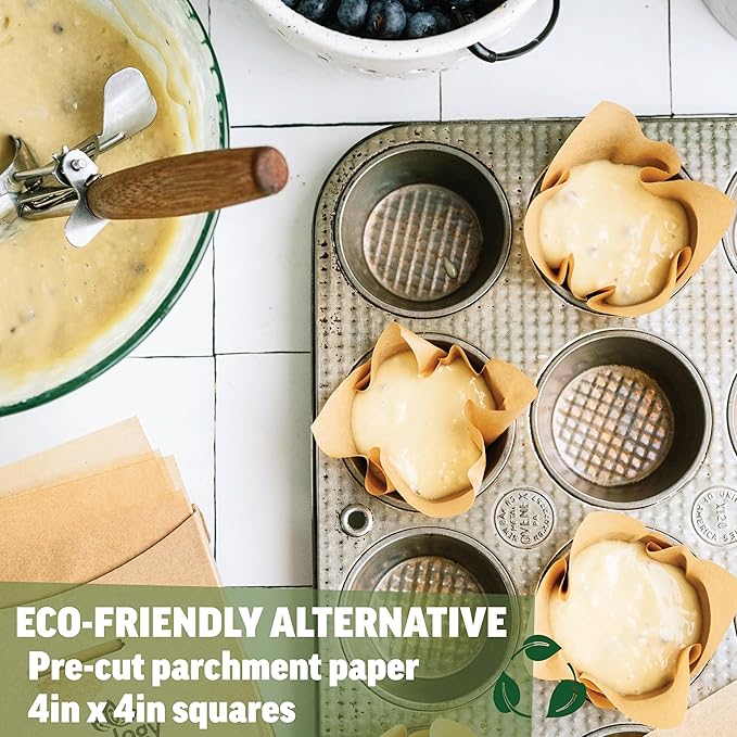 Zenlogy 4x4 Small Parchment Paper Squares (200 sheets) - Unbleached, Non-stick, Pre-cut Parchment