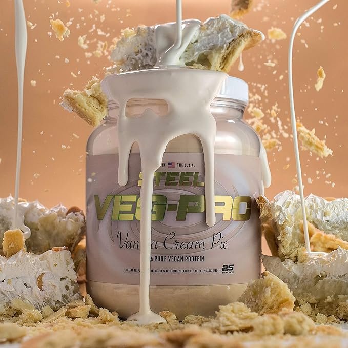 Steel Supplements Veg-PRO | Vegan Protein Powder, Vanilla Cream Pie | 25 Servings (1.65lbs) | BCAA