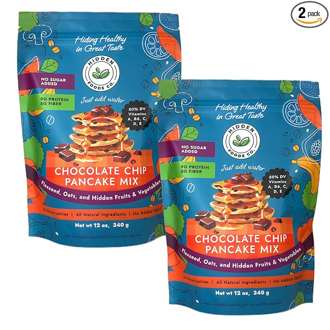 Hidden Foods Chocolate Pancake Mix with Monk Fruit ??Chocolate Chip Pancakes Perfect Breakfast