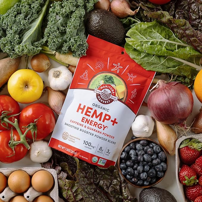 Manitoba Harvest Organic Hemp+ Energy, Caffeine & Guarana Powder, Smoothie Booster Powder Blend