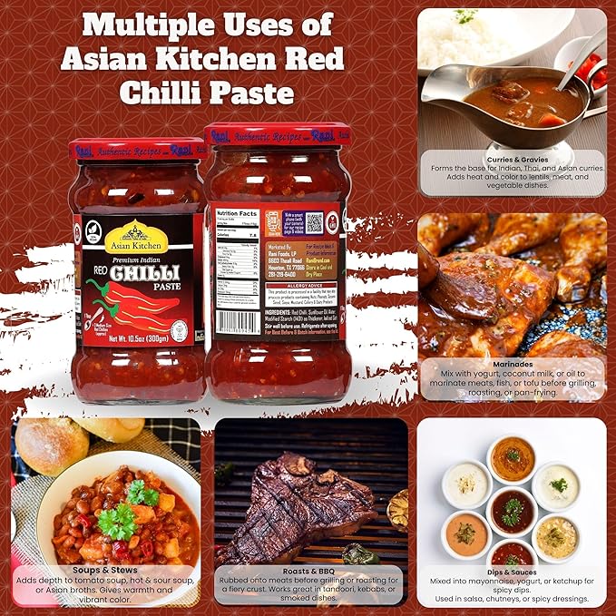 Asian Kitchen Red Chilli Cooking Paste 10.58oz (300g) Glass Jar ~ Vegan | Gluten Free | NON-GMO |