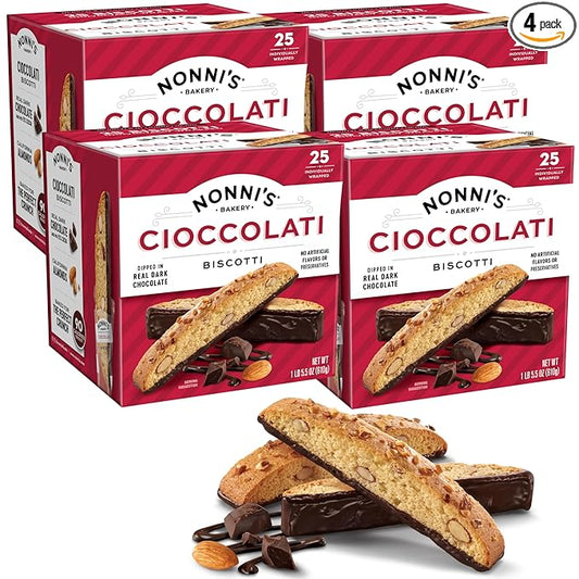 Nonni's Cioccolati Dark Chocolate Almond Biscotti Cookies ??Individually Wrapped Italian Coffee
