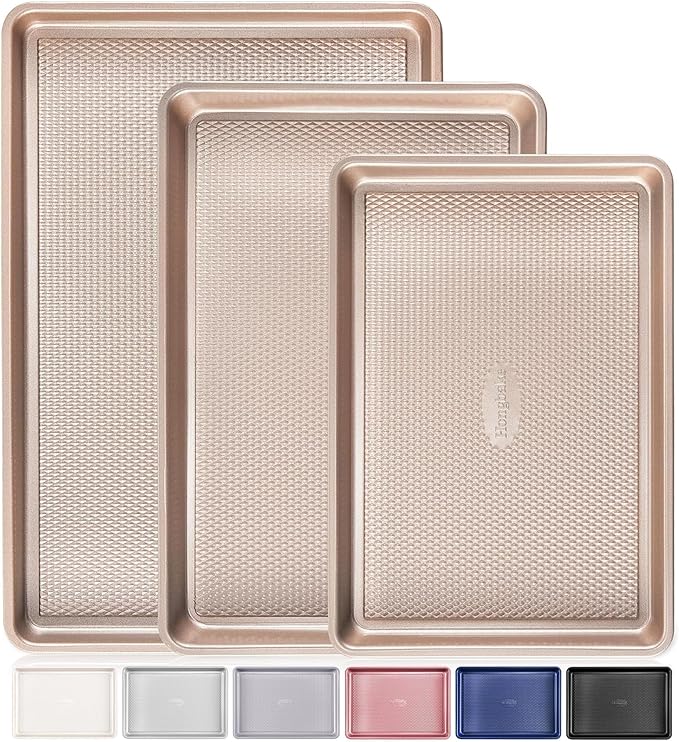 HONGBAKE Baking Sheet Pan Set of 3, Cookie Sheets for Oven, Nonstick Half/Quarter/Jelly Roll Pans