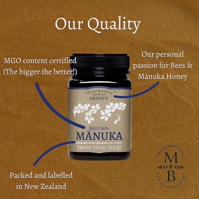 Mason Brothers’ Raw Manuka Honey MGO 263+ | 100% Pure, New Zealand Honey | Traceable | MGO