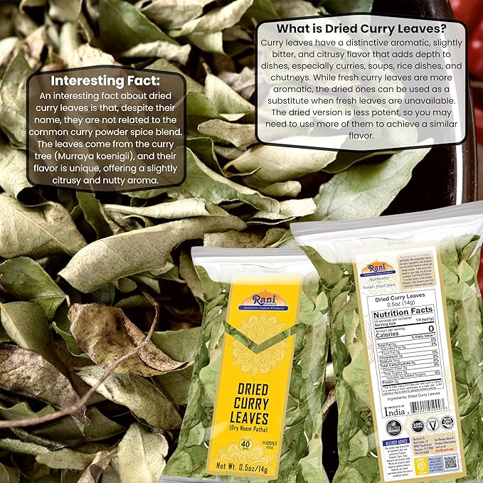 Rani Dried Curry Whole Leaves (Kari Neem Patha) Indian Spice 0.5oz (14g) ~ Non-irradiated | All