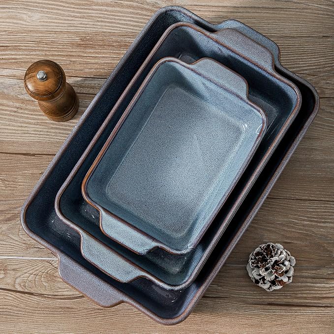 HVH 9x13 Baking Dish Set, Large Casserole Dishes for Oven, Ceramic Bakeware Set of 3, Rectangular