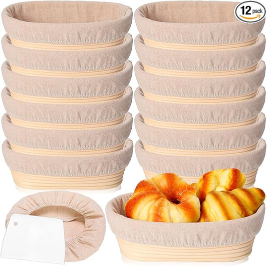 Gejoy 12 Set Bread Proofing Baskets Oval Shaped Banneton Dough Proofing Bowls Kit with Cloth Liner