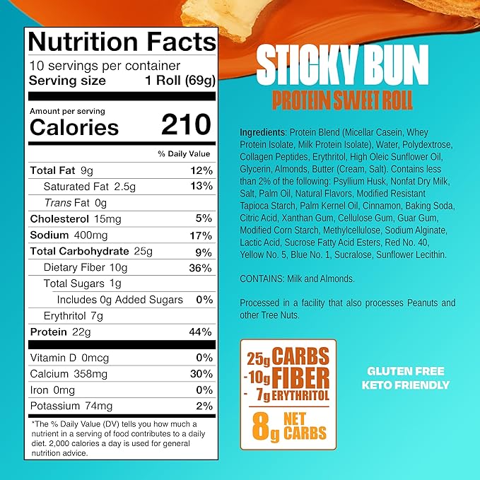 Legendary Foods 22g Protein Roll+ Sticky Bun Flavored, High Protein Snack Cakes, Low Carb Meal