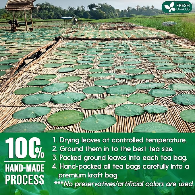 FreshDrinkUS, Premium 135 Lotus Leaf Tea Bags, 100% Natural & Pure from Lotus Leaves. Loose Leaf