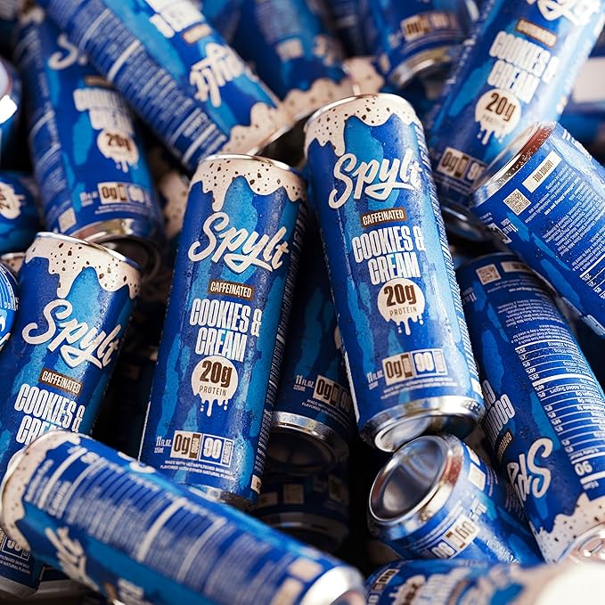 Spylt High Protein Cookies & Cream Milk with 60mg Caffeine & 20g Protein - 90 Calories, Ready to
