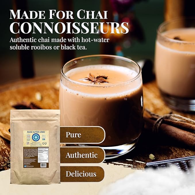 Blue Lotus Chai - Traditional Masala Chai - Makes 530 Cups - 1 Pound Bulk Bag Masala Spiced Chai