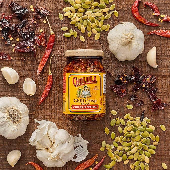 Cholula Chili Crisp Sauce, Chiles & Pepitas, Crunchy Topping for Tacos, Tostadas, Eggs, Pizza and