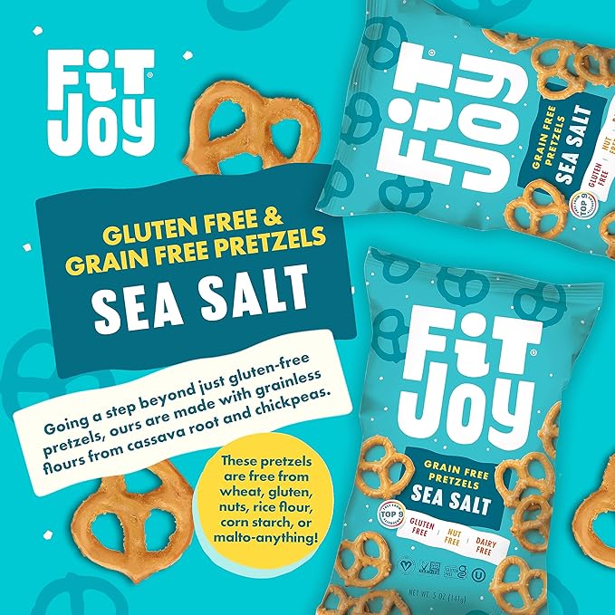 FitJoy Sea Salt Pretzels (Pack of 6, 5 Oz) - Dairy, Nut & Gluten Free Snacks - Grain Free Cassava