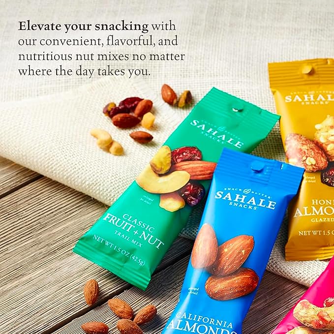 Sahale Snacks Classic Fruit and Nut Trail Mix, 1.5 Oz Grab & Go Bags (18 Packs) - Dry-Roasted