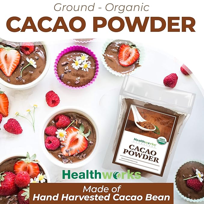 Healthworks Superfoods Organic Cacao Powder - 16 Oz / 1 Lb - Cocoa Chocolate Substitute - Rich