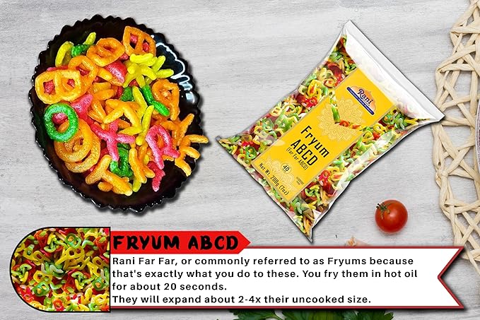 Rani Far Far/Fryums (Wheat & Tapioca Pellet) ABCD Shape 7oz (200g) ~ Vegan, Kosher, Uncooked, Used