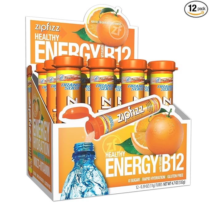 Zipfizz Daily Energy Drink Powder, Orange Soda, 12 Pack | 3-in-1 Sustained Energy, Rapid Hydration
