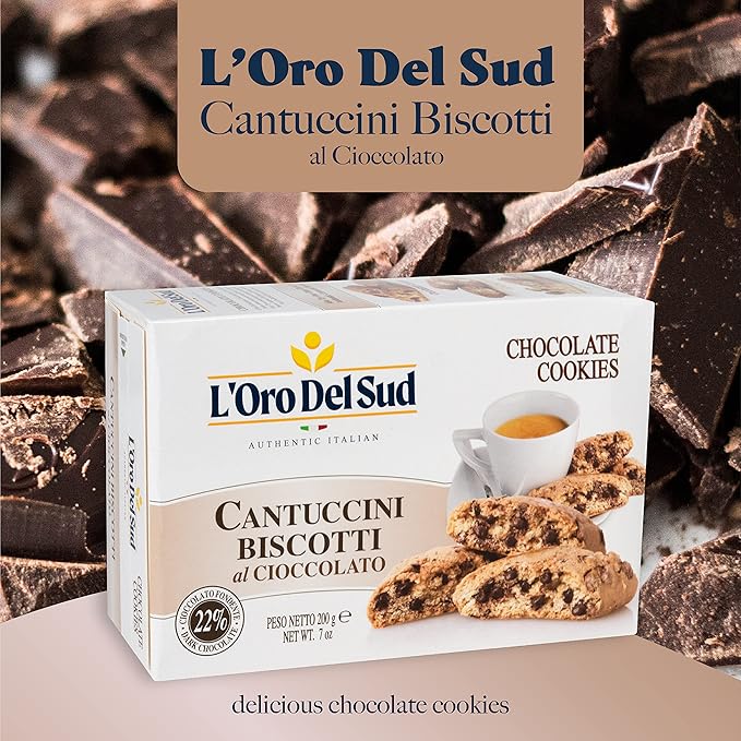 L'Oro Del Sud Chocolate Biscotti, Cantuccini d'Abruzzo, Italian Cookies Madewith Real Quality