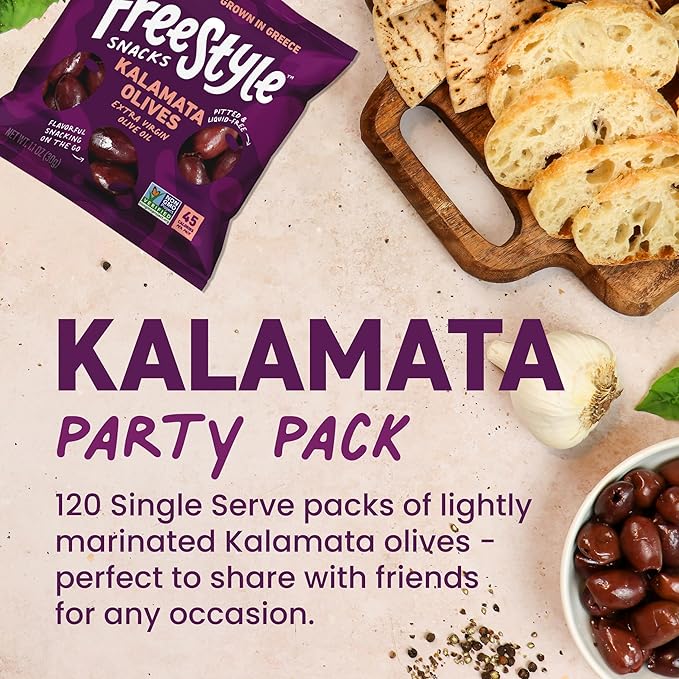 Freestyle Snacks Olive Snack Packs - Bulk Party Pack - Fresh Pitted, Jumbo Kalamata Olives, Grown