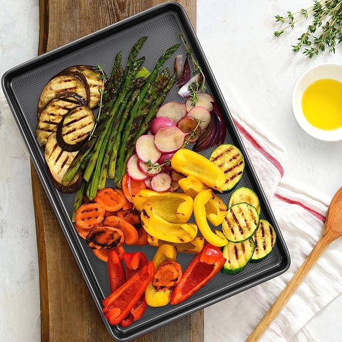 Tiawudi Baking Sheet Pan Set, 0.8mm Thick Heavy Duty Cookie Sheet with Diamond Texture Pattern