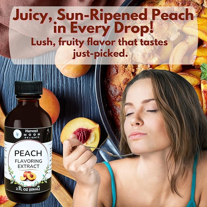Natural Peach Extract - 2 oz - Water-Soluble - By Harvest Moon Delights - Peach Extract for Baking