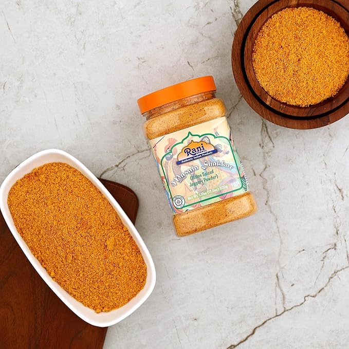 Rani Masala Shakkar (Indian Spiced Jaggery Powder) Unrefined Raw Cane Sugar 17.5oz (1.1lbs) 500g
