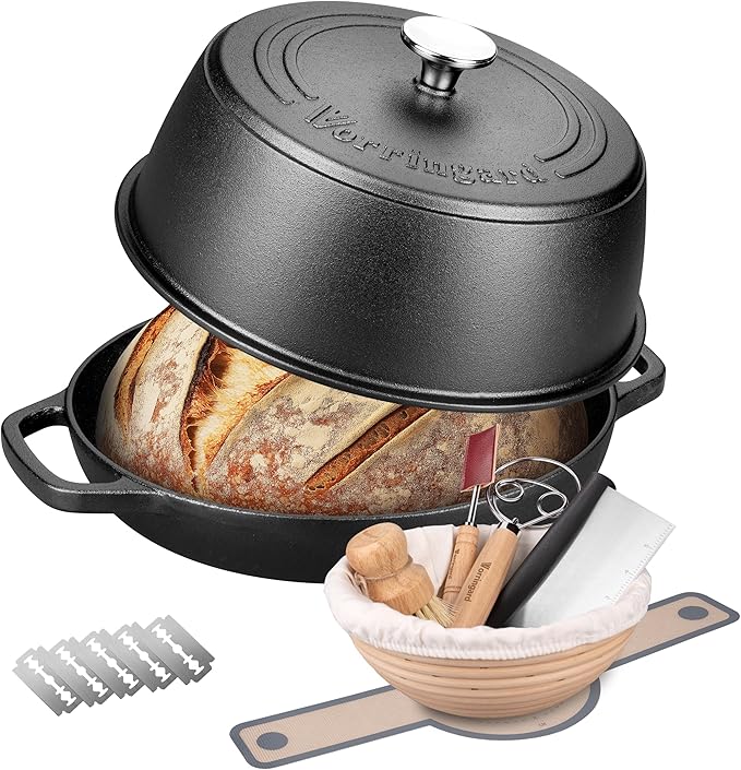 Cast Iron Dutch Oven Pot with Lid for Bread Baking - include Sourdough Bread Baking Supplies like