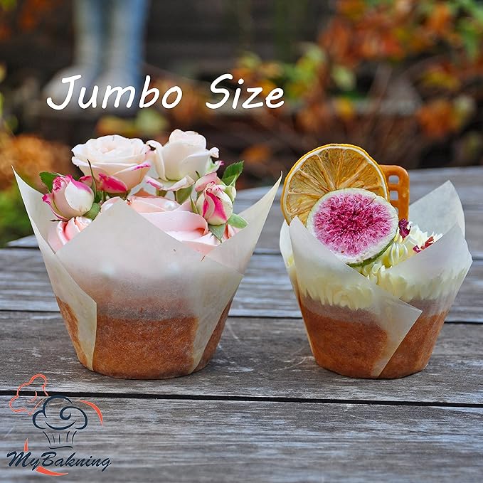 Jumbo Extra Large size White Tulip Baking Cups 2-1/4"(Base diameter) x 3-3/4"(Wall height)