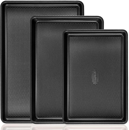 Cookie Sheets for Baking Nonstick - HONGBAKE Baking Sheet Pan Set of 3, Half/Quarter/Jelly Roll Pan