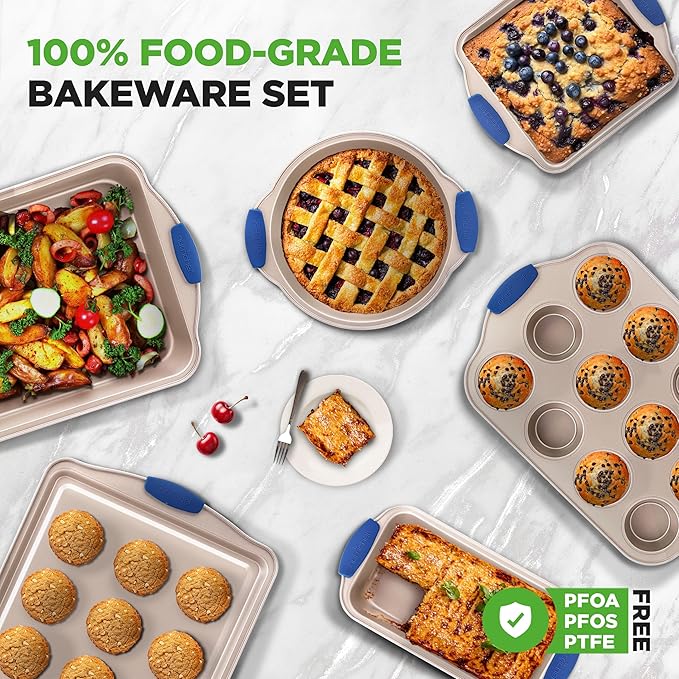 NutriChef 6-Piece Nonstick Bakeware Set - Premium Carbon Steel Baking Trays w/Heat-Safe Silicone