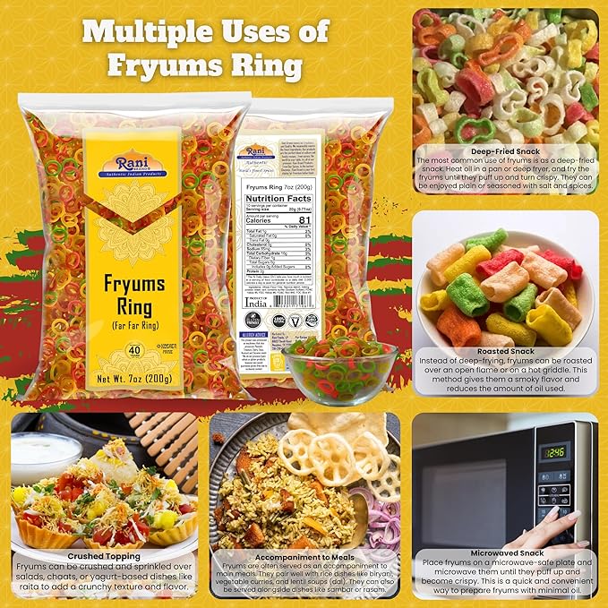 Rani Far Far / Fryums (Wheat & Tapioca Pellet) Ring Shape 7oz (200g) ~ Vegan, Kosher, Uncooked