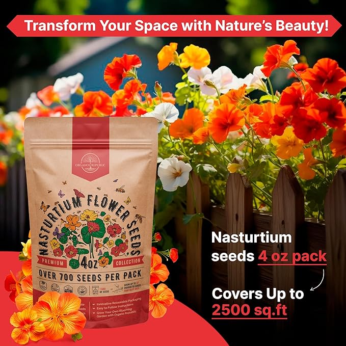 Nasturtium Seeds Pack 4 oz - Over 700 Non-GMO Heirloom Nasturtium Seeds for Planting, Edible