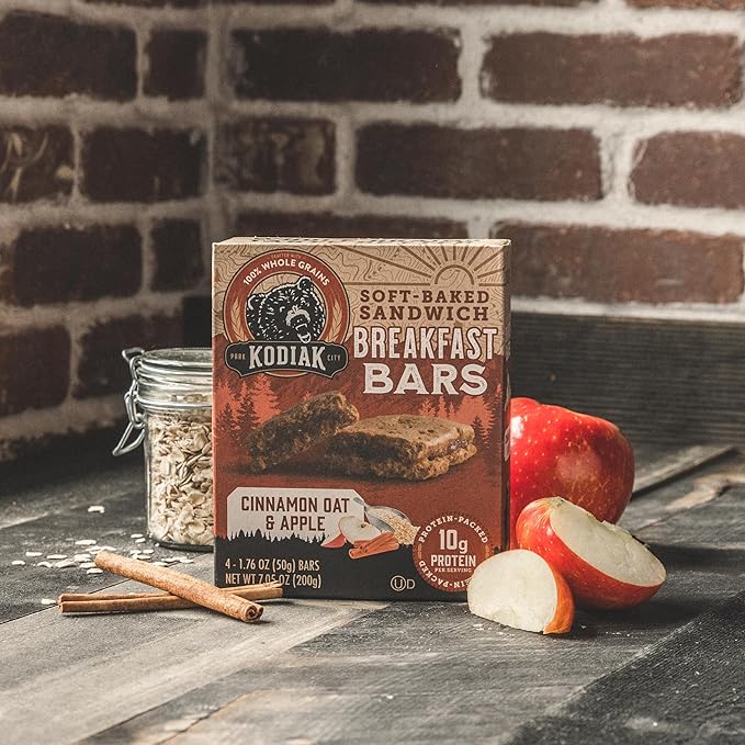 Kodiak Cakes Soft Baked Sandwich Breakfast Bar, Cinnamon Oat & Apple, High Protein, 100% Whole