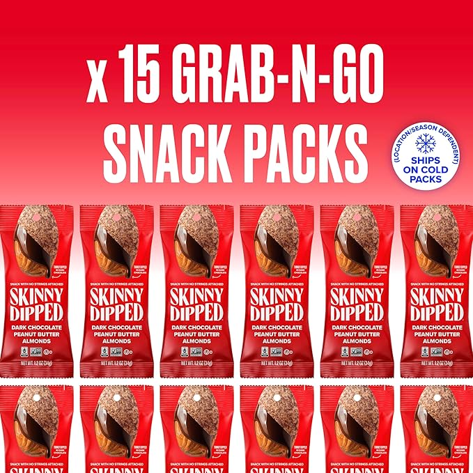 SkinnyDipped Dark Chocolate Peanut Butter Almonds, Chocolate Covered Almonds, Low Sugar, Gluten