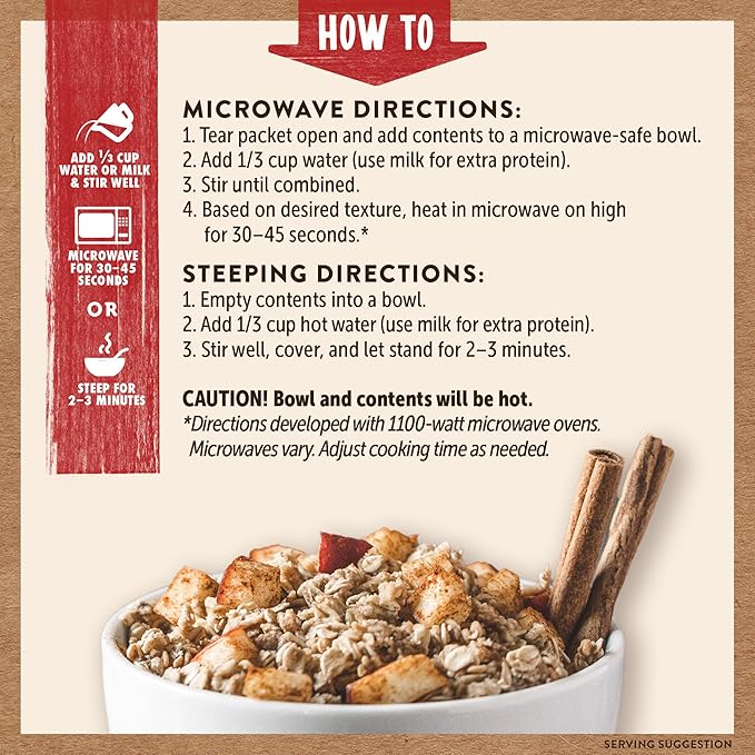 Kodiak Cakes Instant Oatmeal Packets, Apple Cinnamon, High Protein, 100% Whole Grains, 6 boxes with