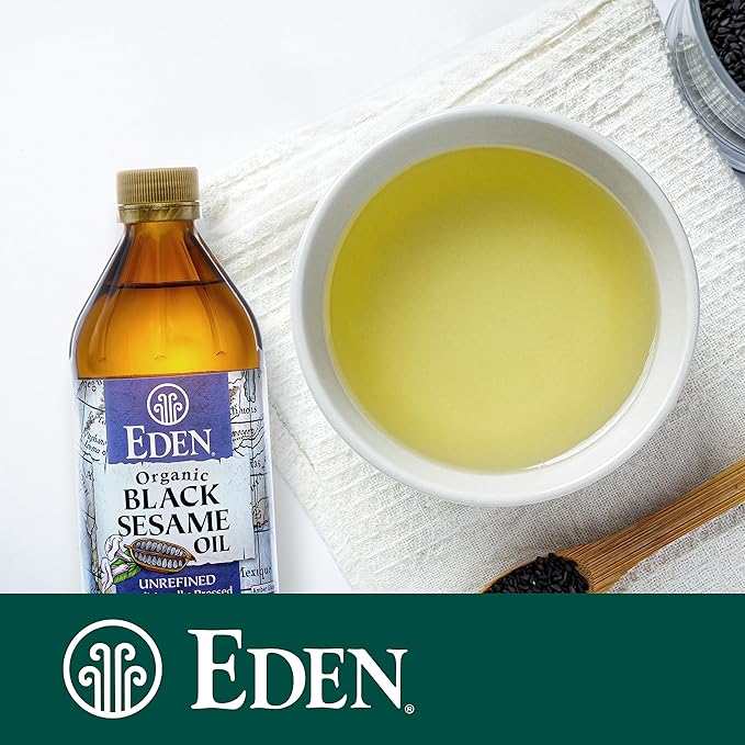 Eden Organic Black Sesame Oil, Unrefined, 100% Black Sesame Seed, 16 oz Amber Glass Bottle