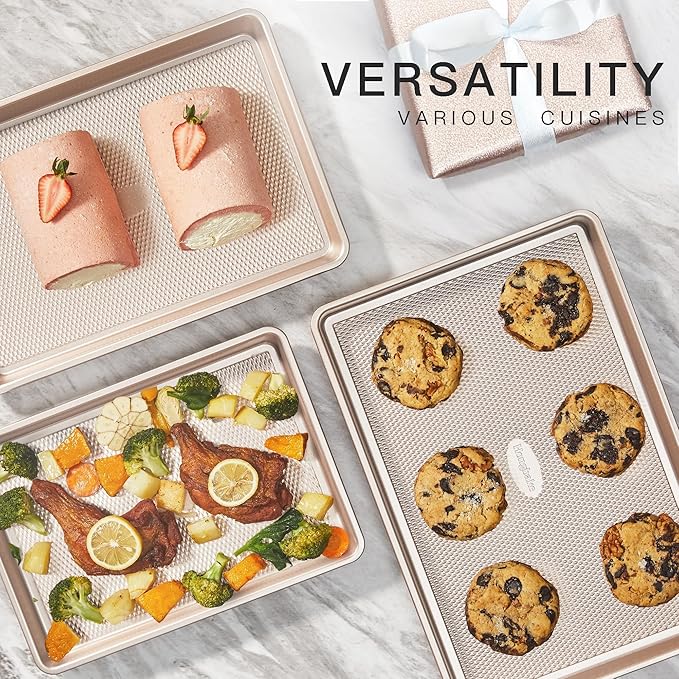 HONGBAKE Baking Sheet Pan Set of 3, Cookie Sheets for Oven, Nonstick Half/Quarter/Jelly Roll Pans
