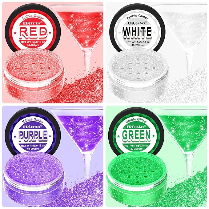 Edible Glitter - 4 Colors Luster Dust Edible Glitter for Cocktails, Food Grade Cake Decorating