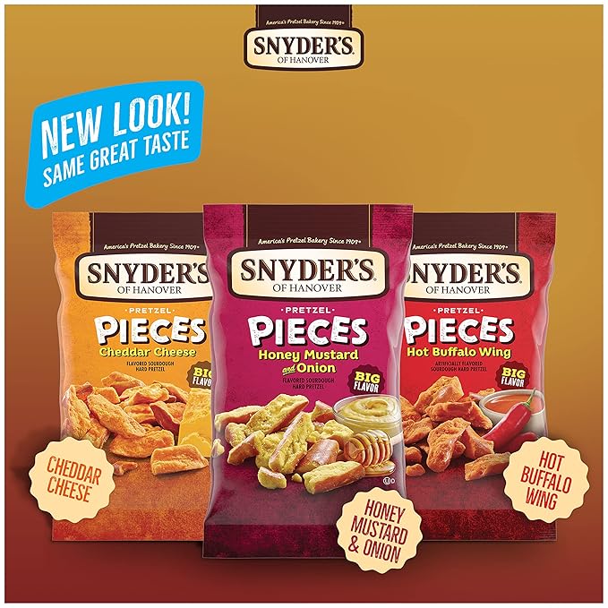 Snyder's of Hanover Pretzel Pieces, Variety Pack of Pretzels Individual Packs, 2.25 Oz, 18 Ct (Pack
