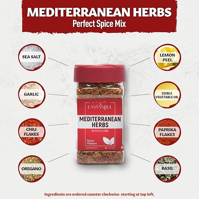 Eastanbul Mediterranean Seasoning, 5.29oz, Mediterranean Spice Blend, Herb & Salt Blend, Spiced Sea