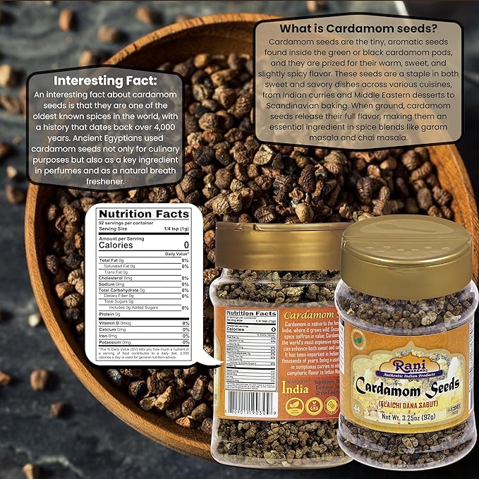 Rani Cardamom (Elachi) Decorticated Seeds Indian Spice 3.25oz (92g) PET Jar~ All Natural | Vegan |