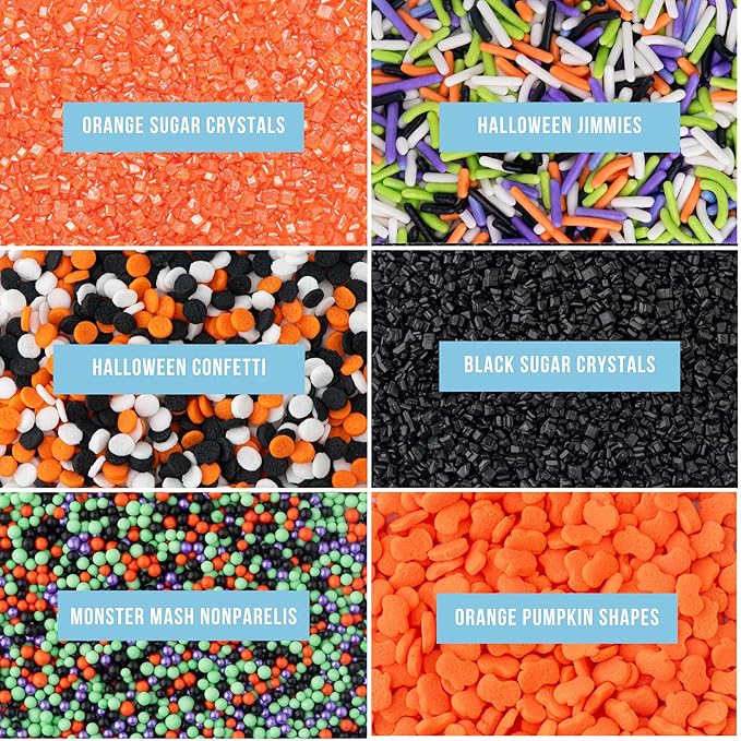 Sweets Indeed Halloween 6-Cell Sprinkle Jar ??6 Variety Sprinkle Compartments | Edible Cake