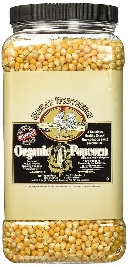Organic Popcorn Kernels - 7lbs Resealable Bulk Jug of Gourmet Popping Corn for Microwave, Stovetop